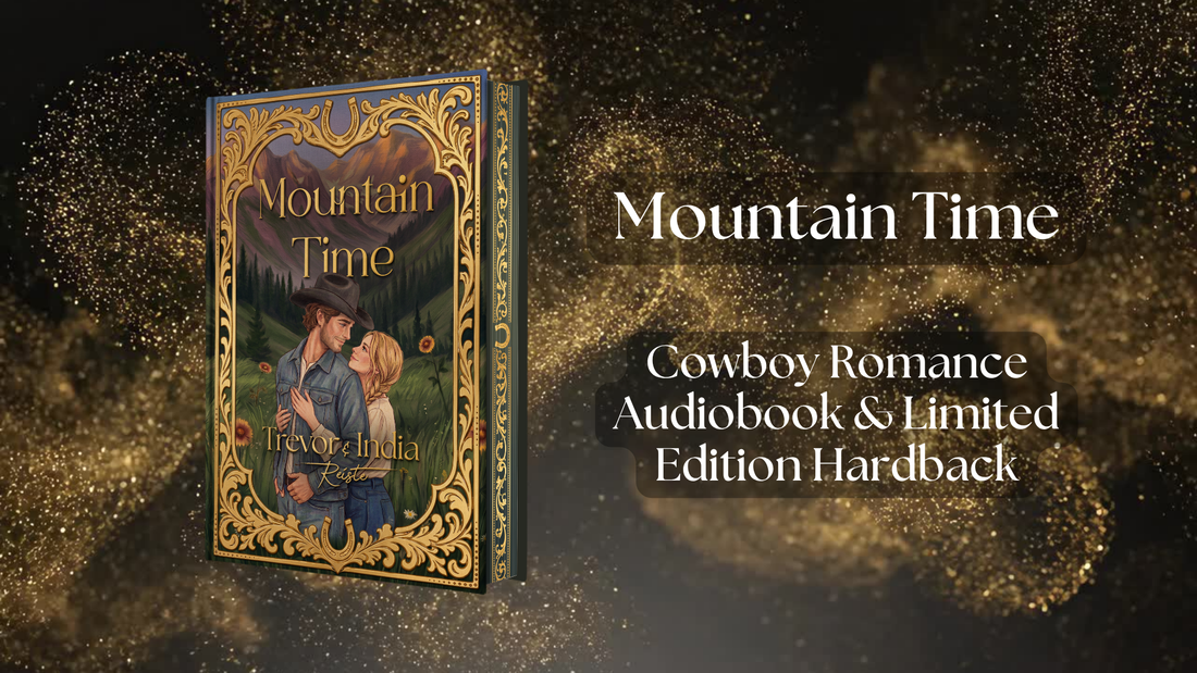 gold dust around the new special edition cover of Mountain Time a cowboy romance book